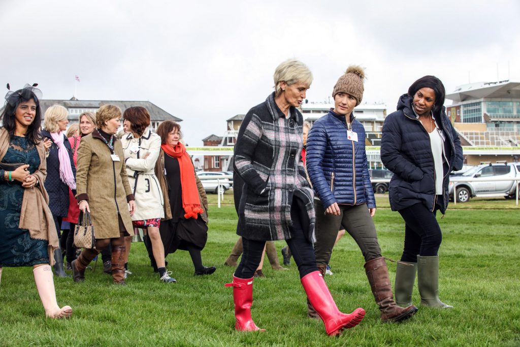 Judy Murray, Katie Walsh, Maggie Alphonsi MBE and Grand Women’s Summit delegates walking the course ahead of the 2016 Crabbie’s Grand National